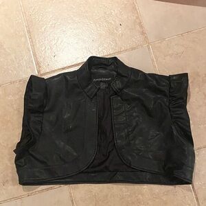 Ashley Stewart Black Faux Leather Shrug